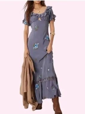 chinese dress ladies FREE PEOPLE Maxi BLUEBELL Patchwork Tiered Dress